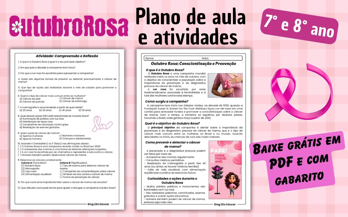 Atividades outubro rosa 7° e 8° ano