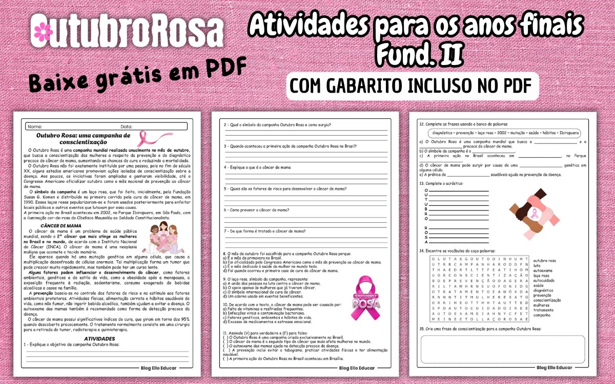Atividades outubro rosa anos finais