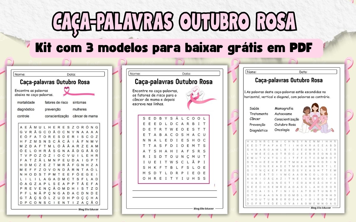 Caça-palavras Outubro Rosa: Material gratuito para conscientização em sala de aula