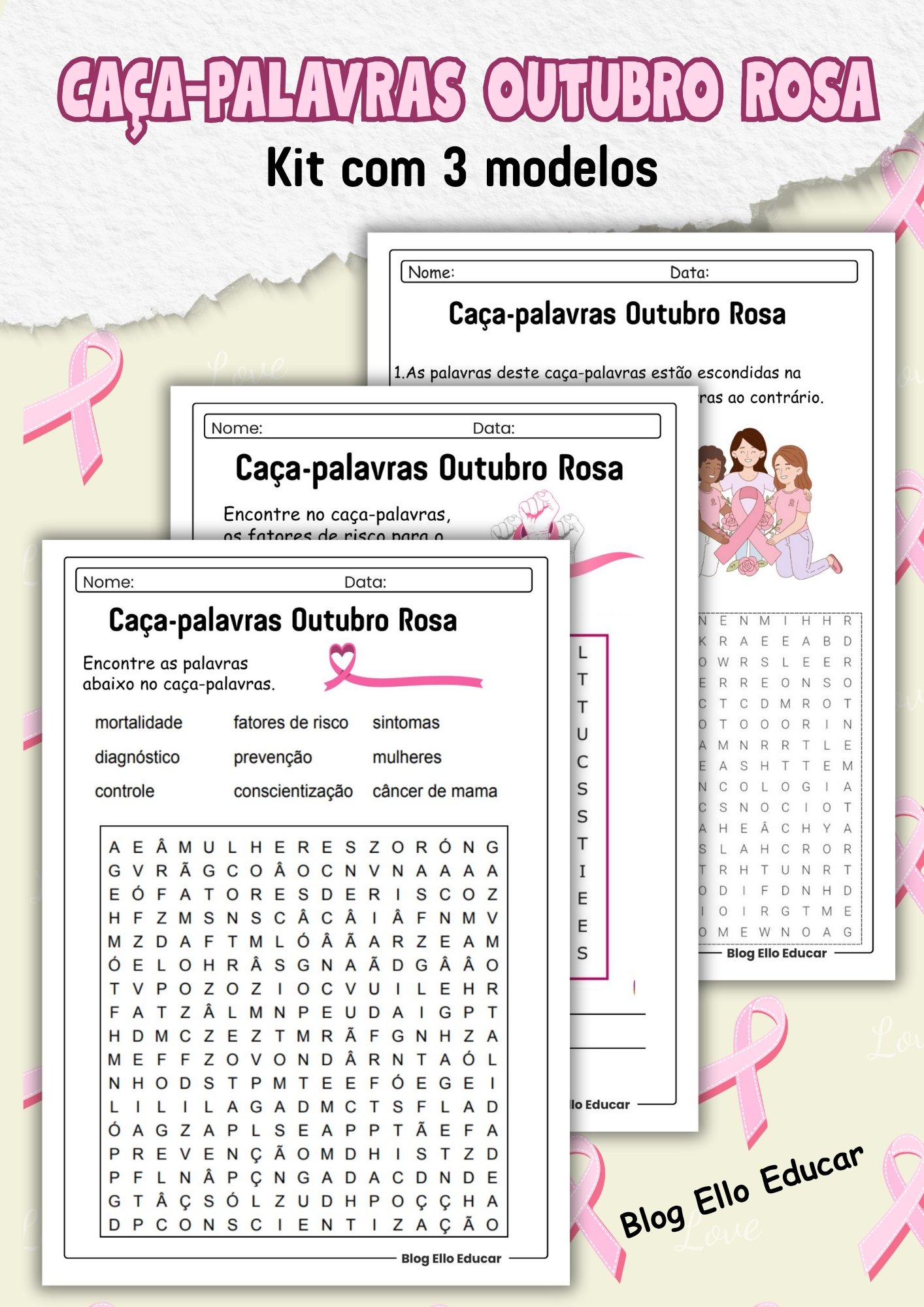 Caça palavras outubro rosa