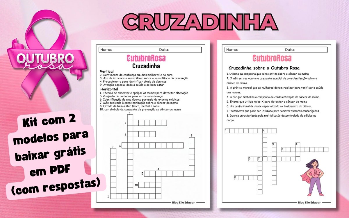 Cruzadinha Outubro Rosa gratuita: Atividade lúdica para conscientizar na escola