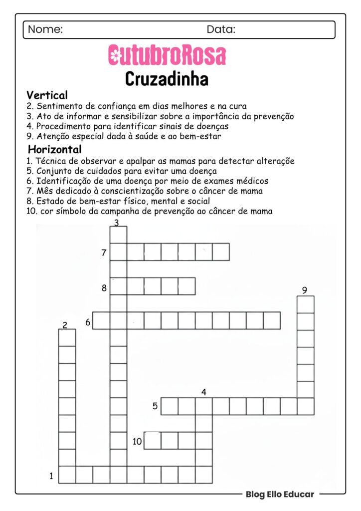 Cruzadinha outubro rosa 