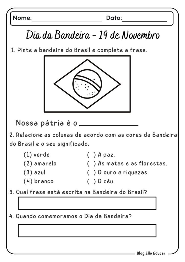 Atividades Dia da Bandeira - 1° e 2° ano