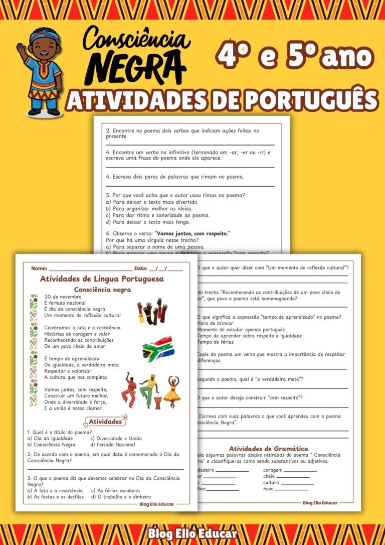 Atividades sobre o Dia da Consciência Negra 4° e 5° ano com Poema e ...
