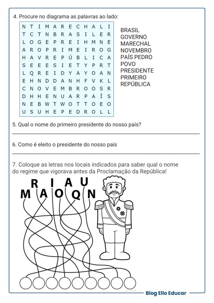 Atividades Proclamação da República 1° ano