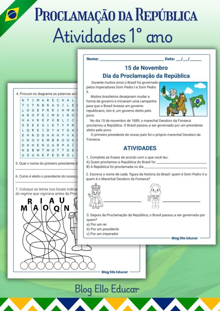 Atividades Proclamação da República 1° ano