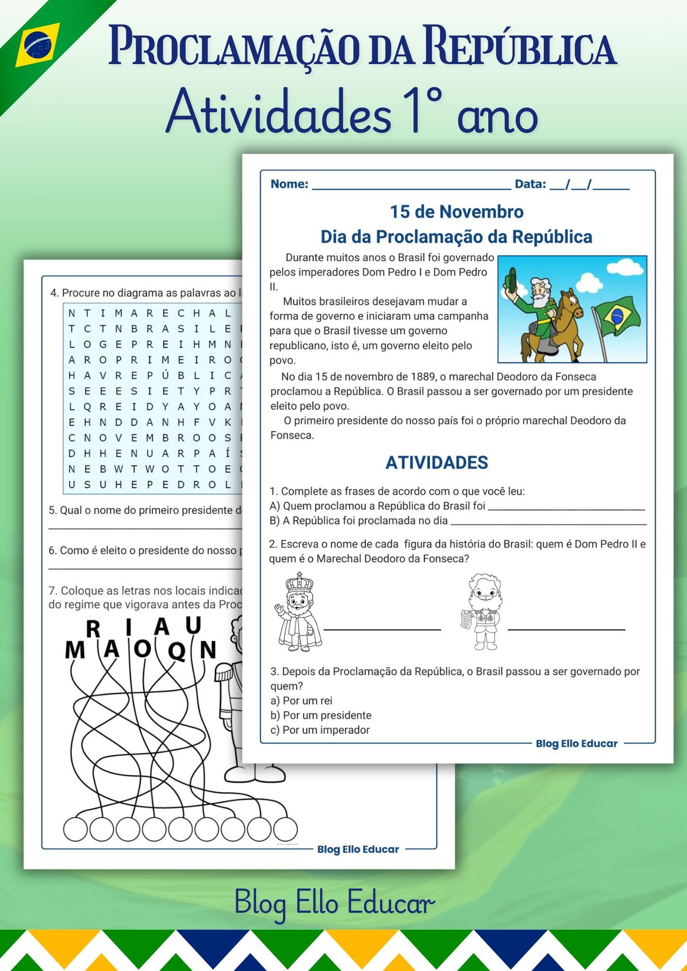 Atividades Proclamação da República 1° ano
