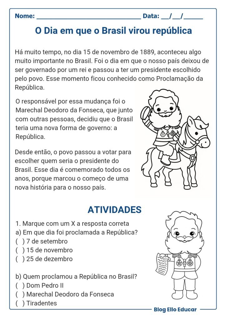 Atividades Proclamação da República 2° ano