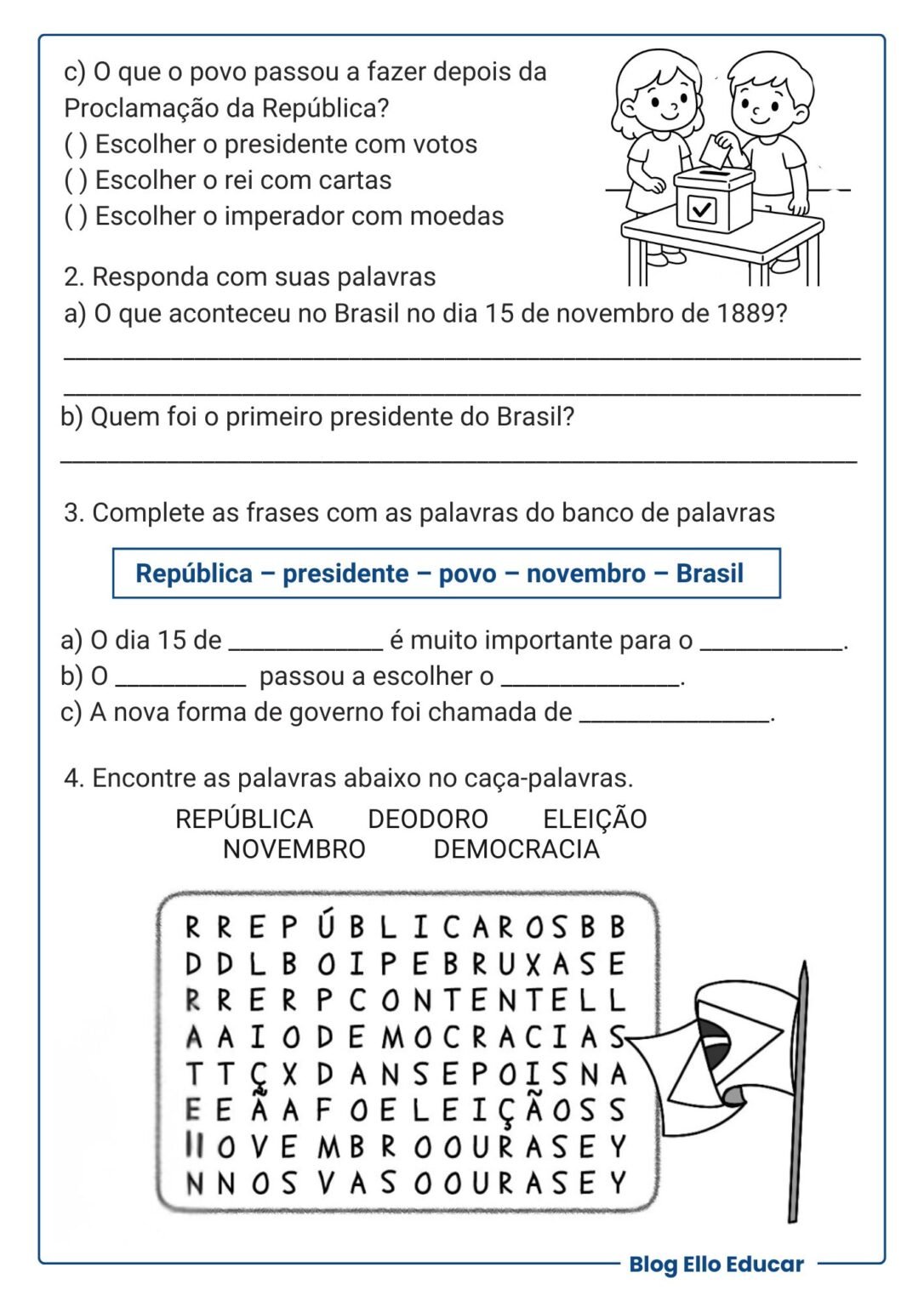 Atividades Proclamação da República 2° Ano: Material gratuito para imprimir