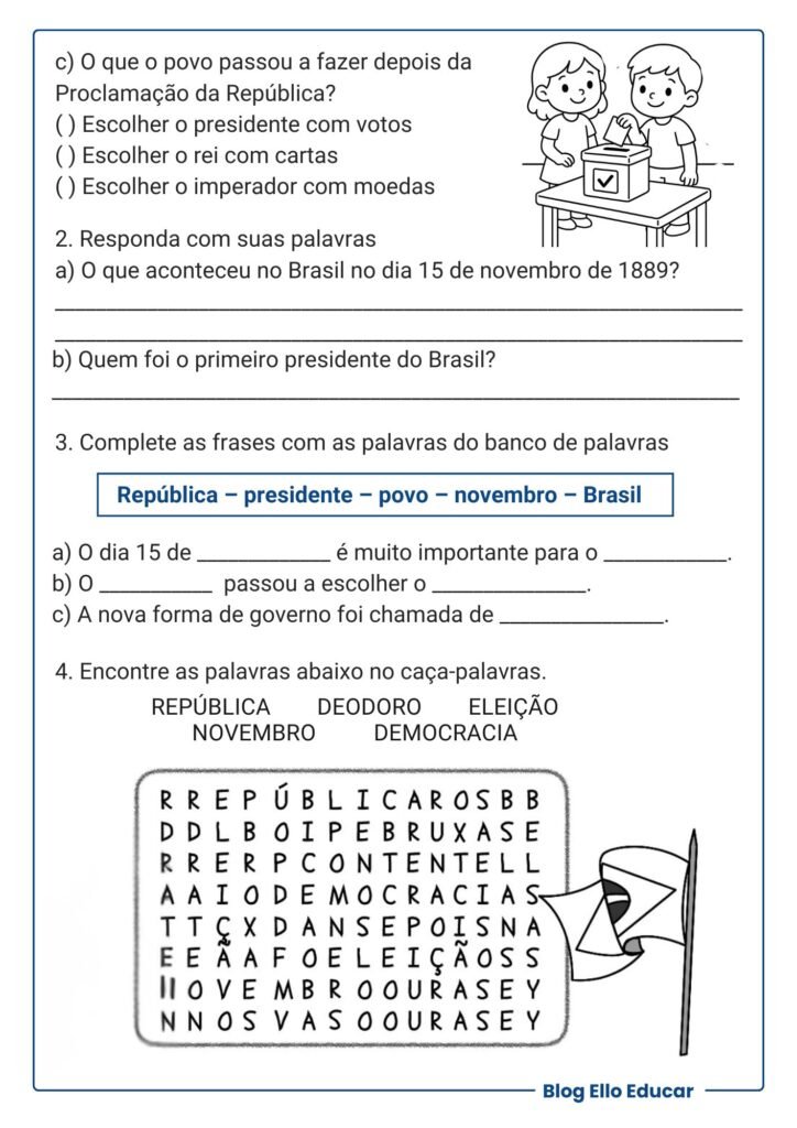 Atividades Proclamação da República 2° ano