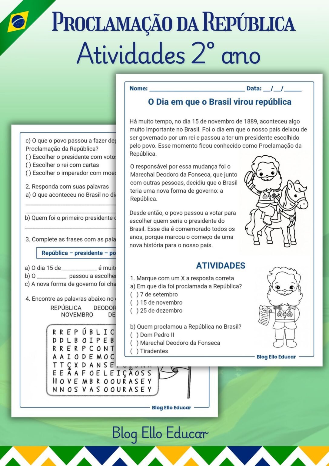 Atividades Proclamação da República 2° Ano: Material gratuito para imprimir