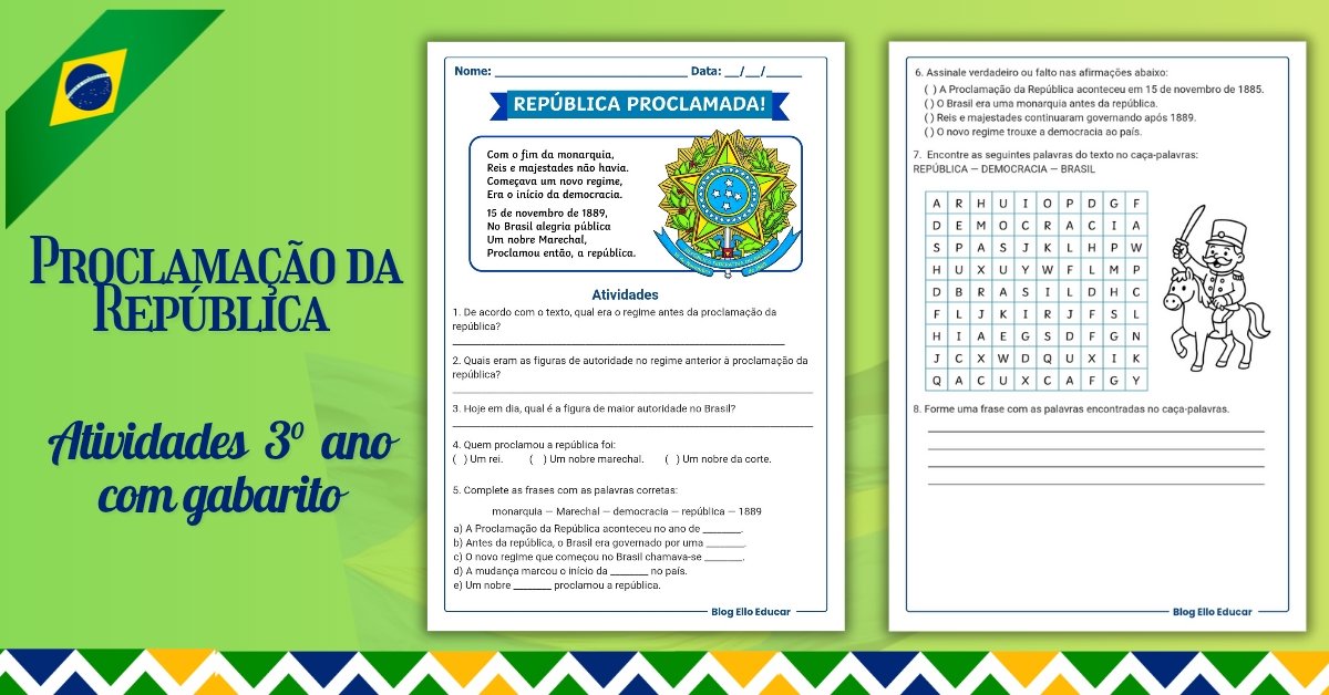 Atividades Proclamação da República 3 ° ano
