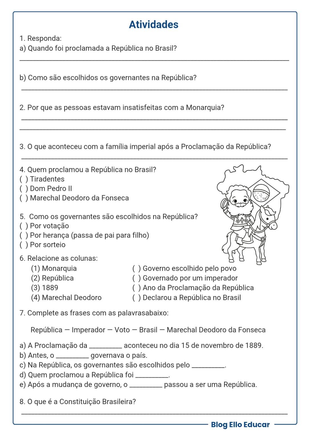 Atividades Proclamação da República 4° ano: material gratuito - Ello Educar