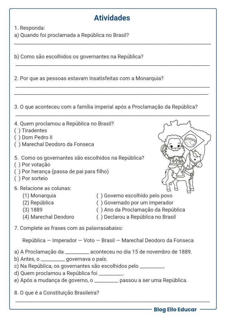 Atividades Proclamação da República 4° ano