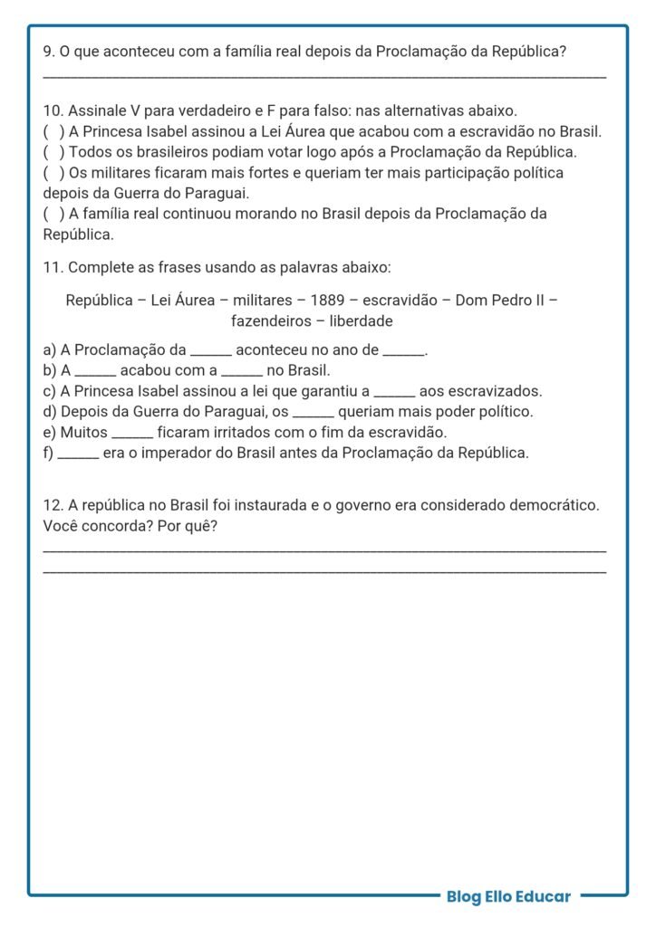 Atividades sobre a Proclamação da República