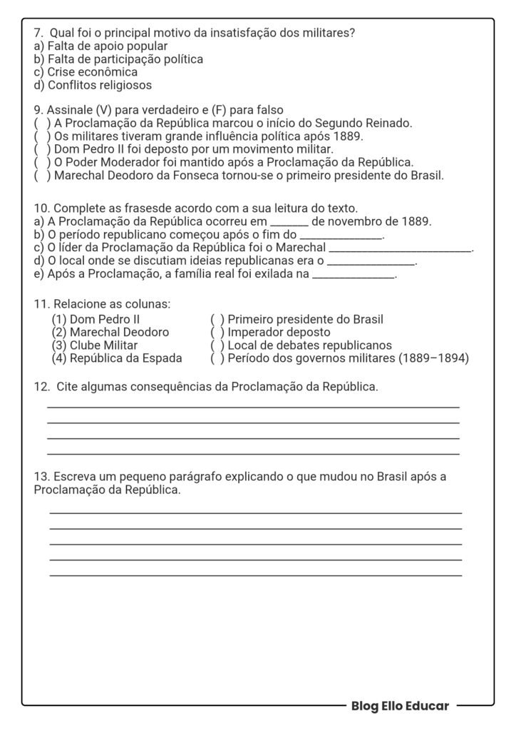 Atividades Proclamação da República 5° ano