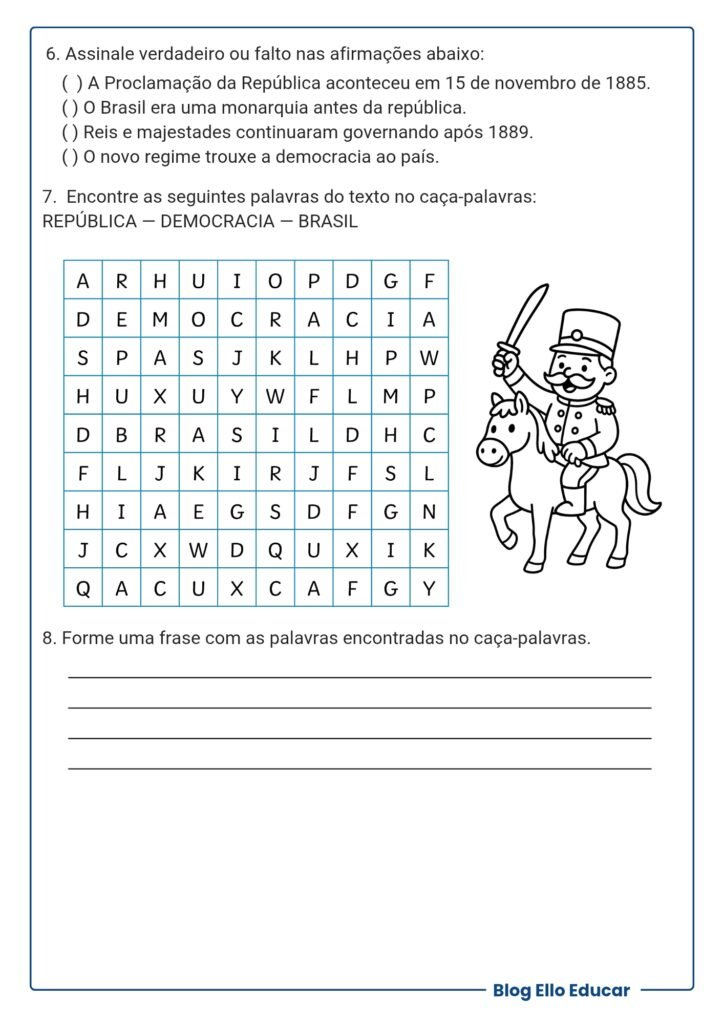 Atividades Proclamação da República - 3° ano