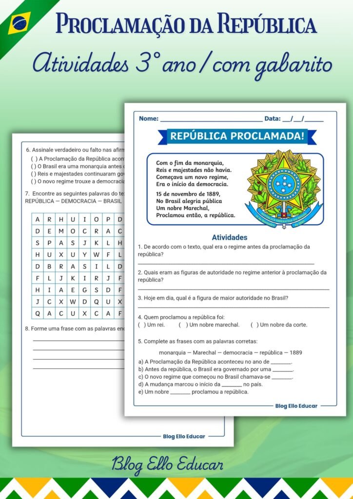 Atividades proclamação da República 3° ano