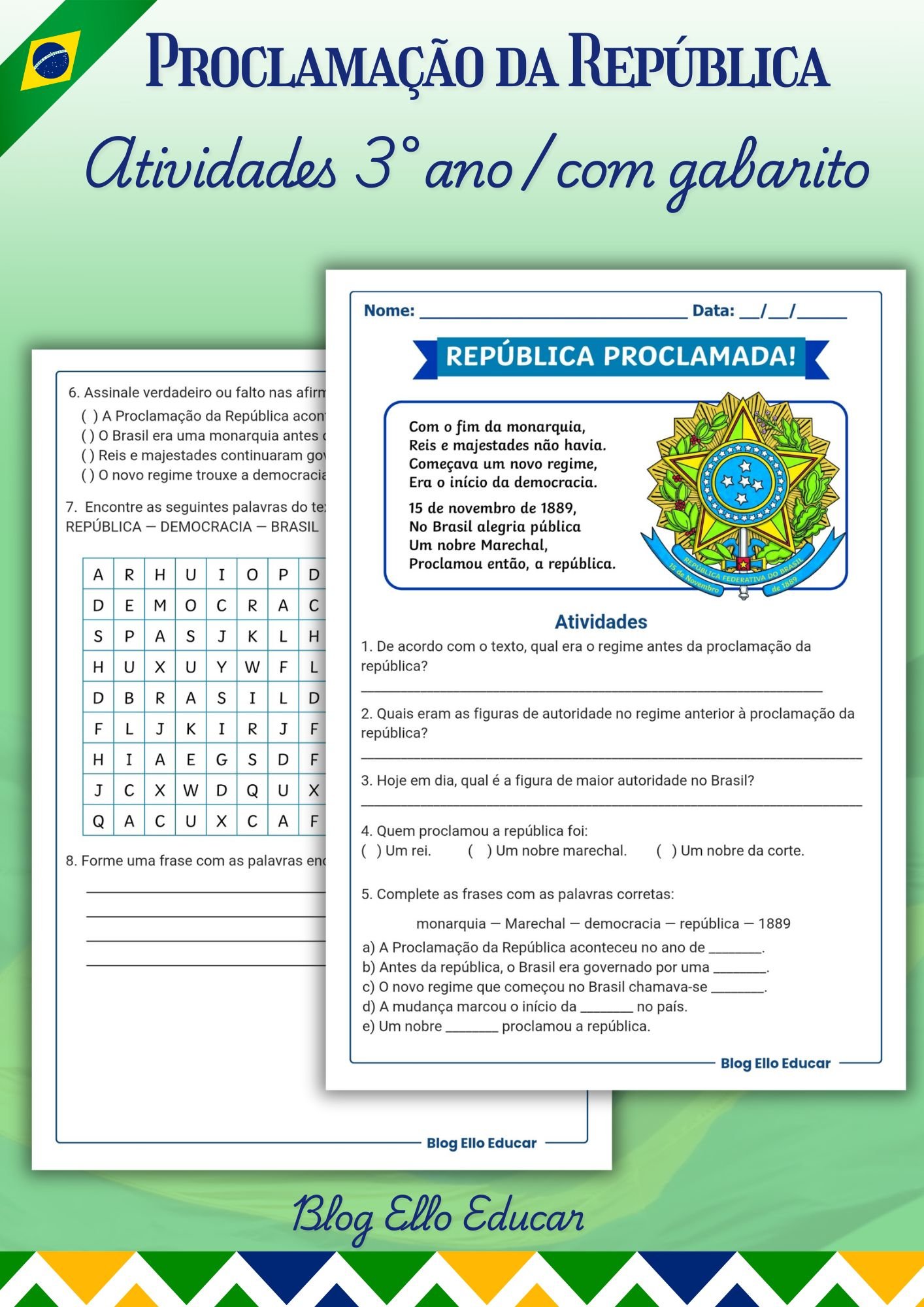 Atividades proclamação da República 3° ano