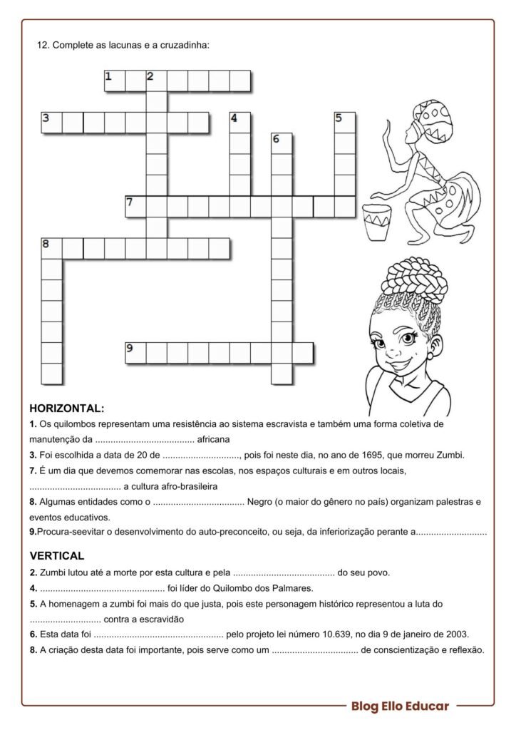 Atividades sobre o Dia da Consciência Negra 8° e 9° ano