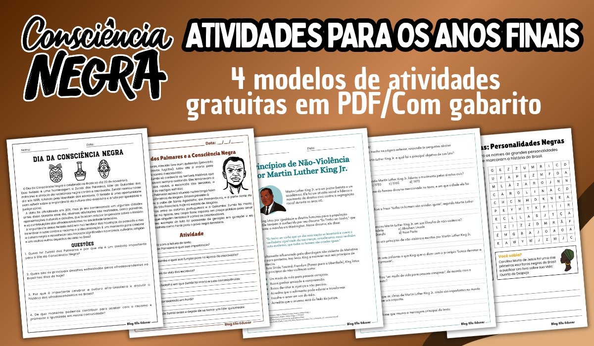 📚 Atividades sobre o Dia da Consciência Negra para anos finais: baixe e imprima grátis!