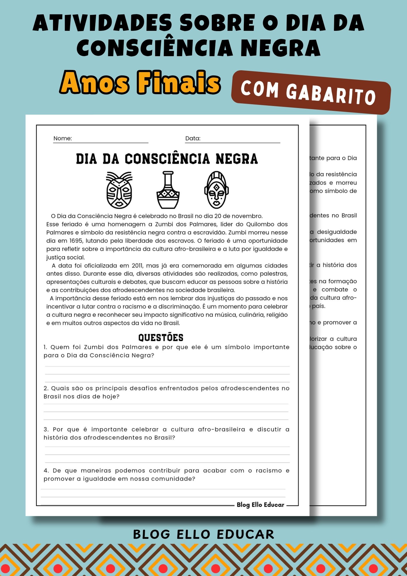 Atividades sobre o Dia da consciência Negra anos finais