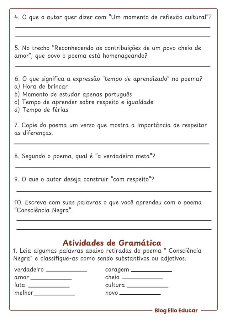 Atividades sobre o dia da Consciência Negra - 4° e 5° ano