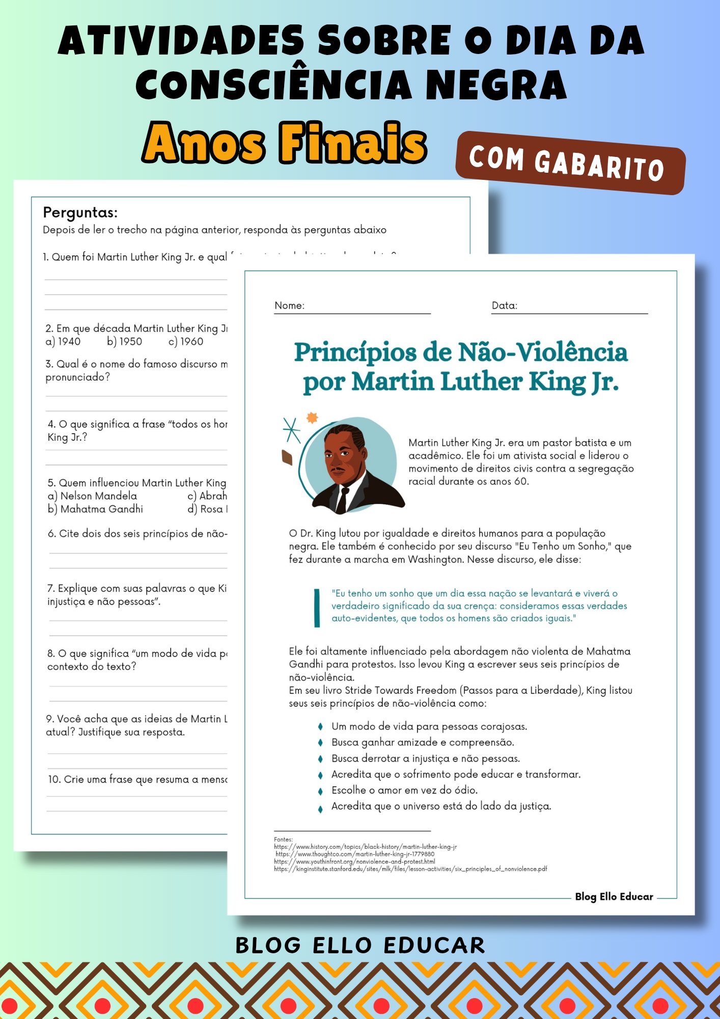 Atividades sobre os princípios de não-violência de Martin Luther King