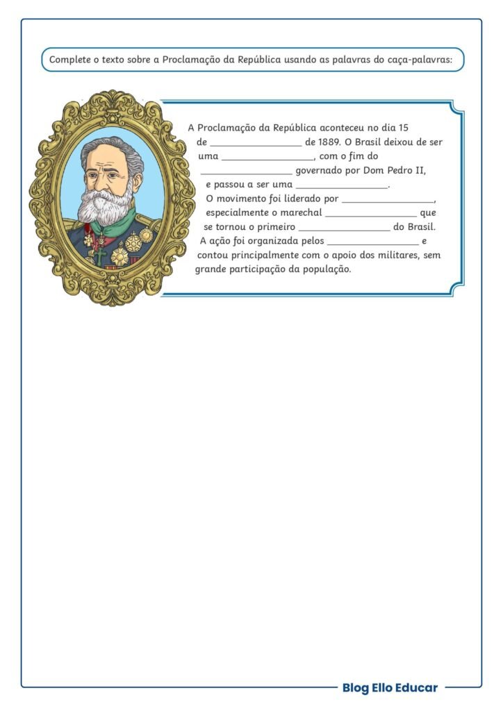 Caça-palavras Proclamação da República.