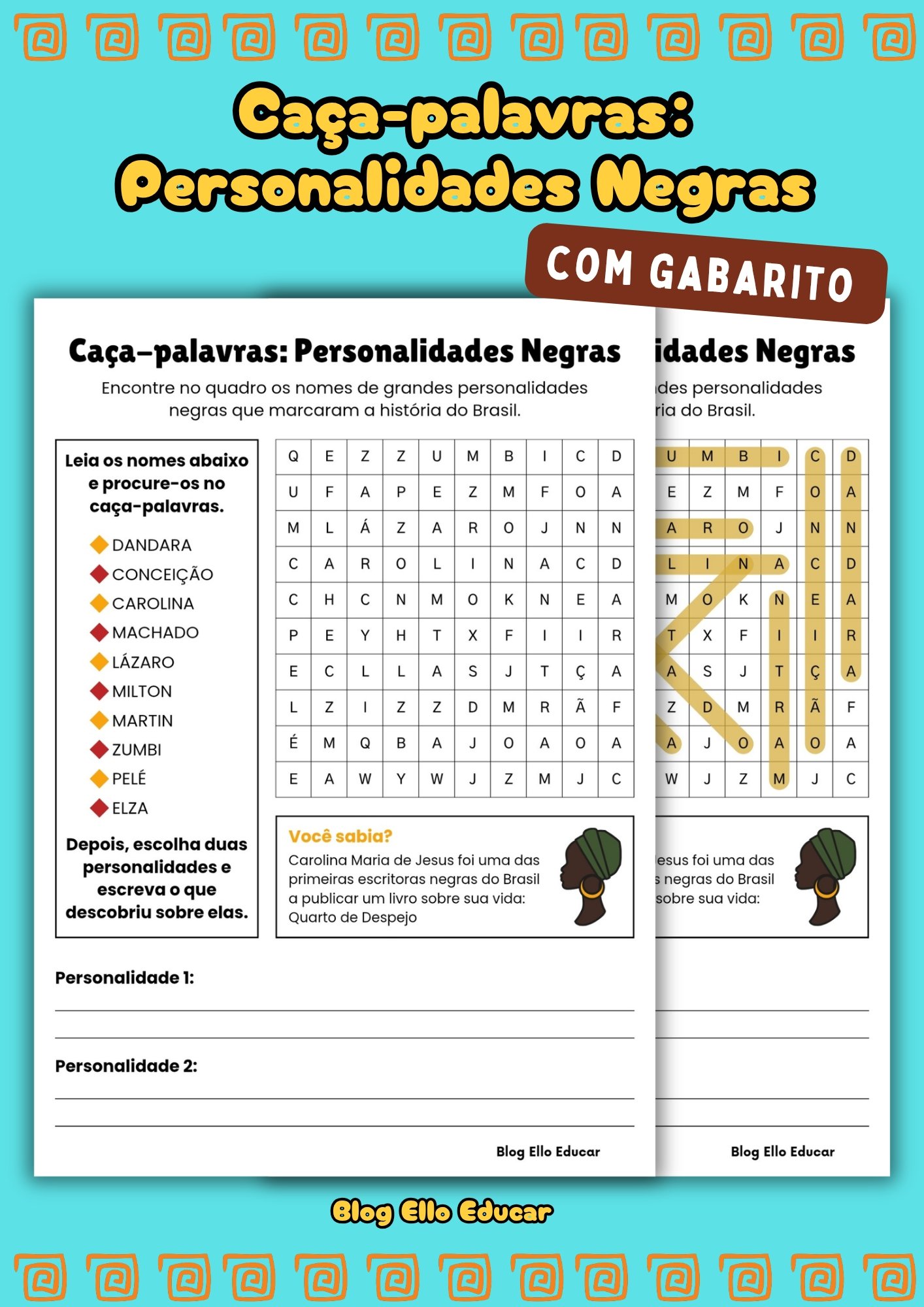 Caça palavras personalidades negras