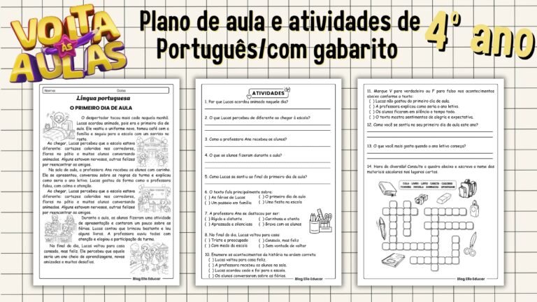 Atividades Volta às aulas 4° ano.