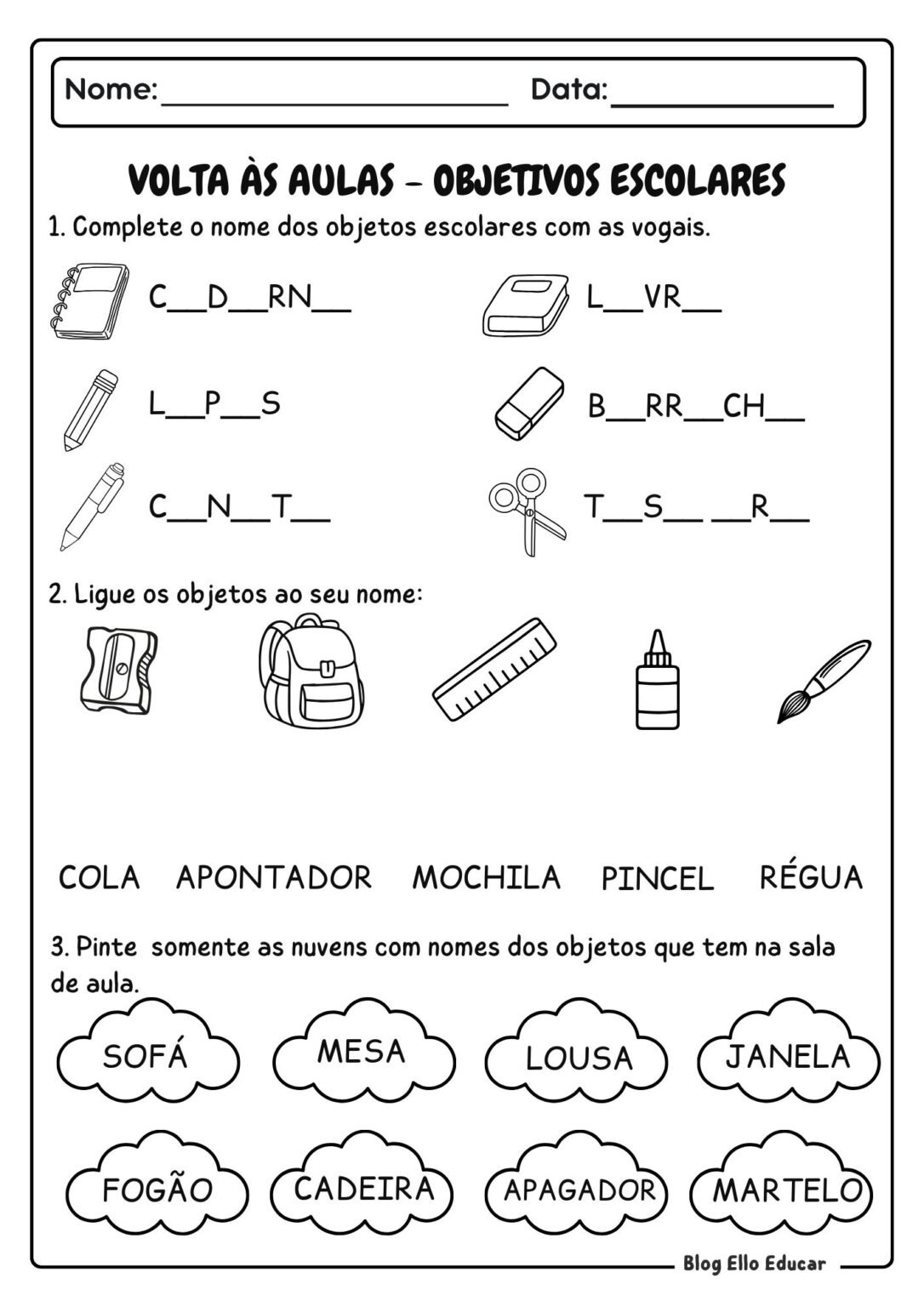 Atividades de volta às aulas 1º ano: material gratuito para acolhimento ...