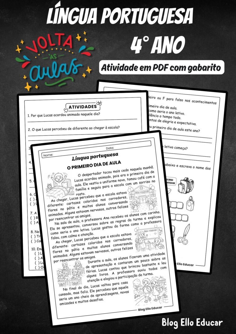Atividades de Volta às Aulas 4° ano: Baixe PDF gratuito com gabarito