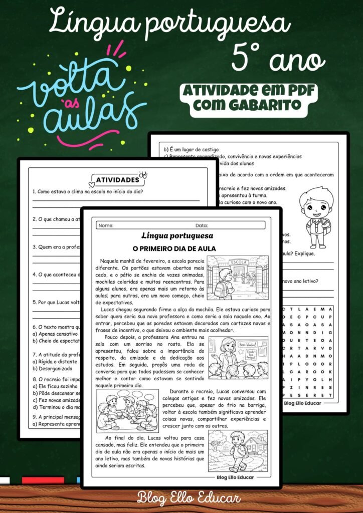 Atividades de volta às aulas 5° ano