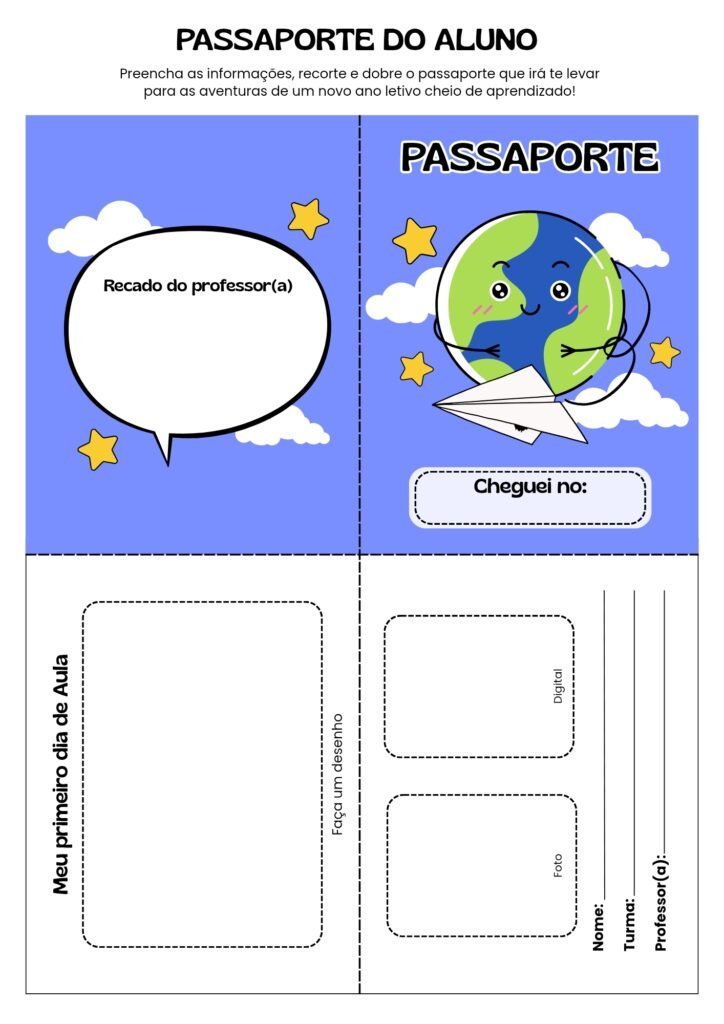 Atividades primeiro dia de aula - Passaporte do Aluno.