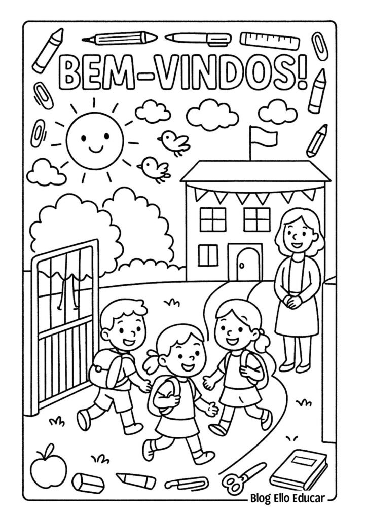 Desenhos volta às aulas para colorir