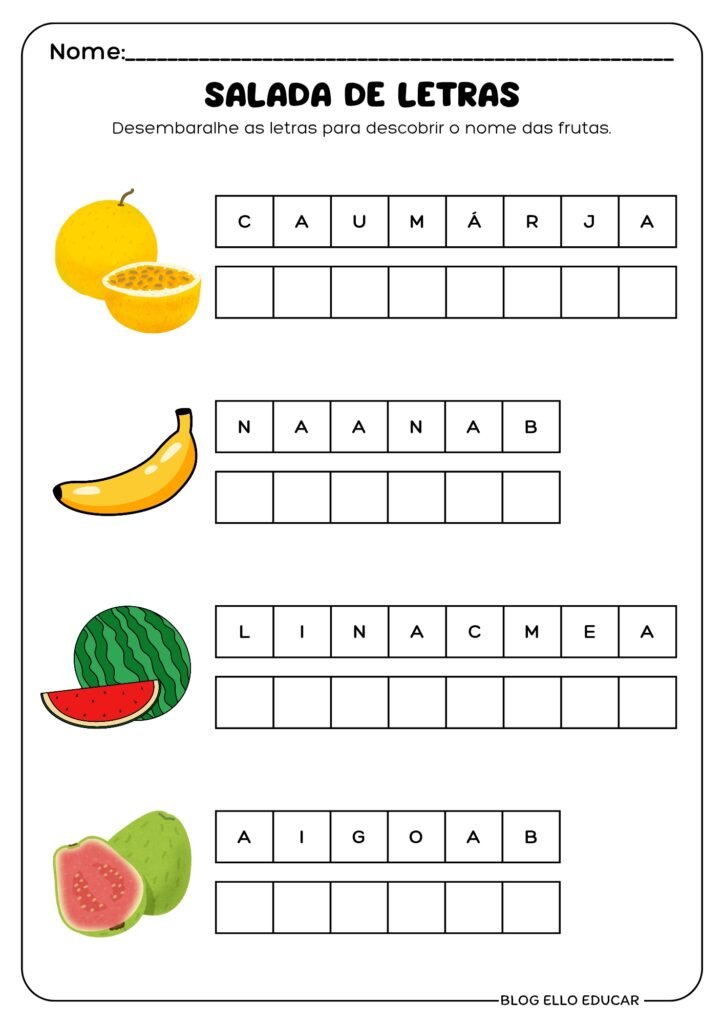 Atividade diagnóstico - 1°, 2° e 3° ano.