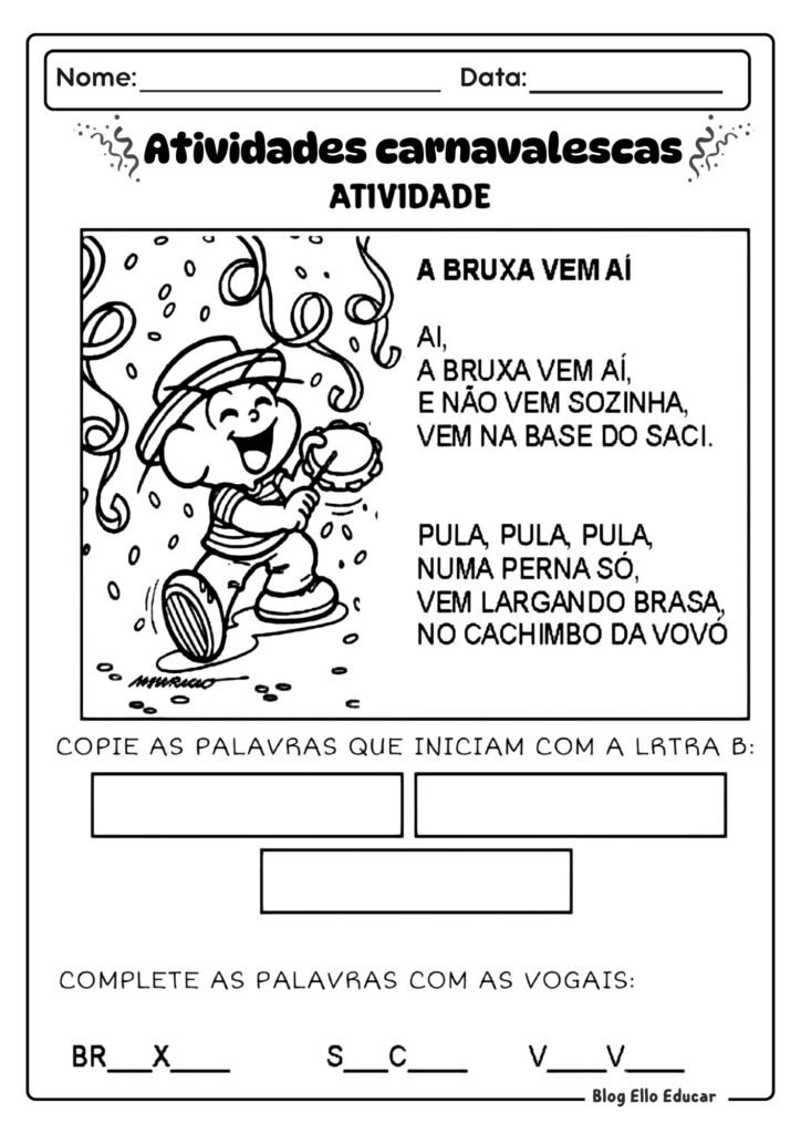 Atividades de Carnaval - alfabetização