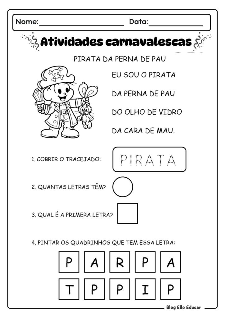 Atividades de Carnaval - alfabetização