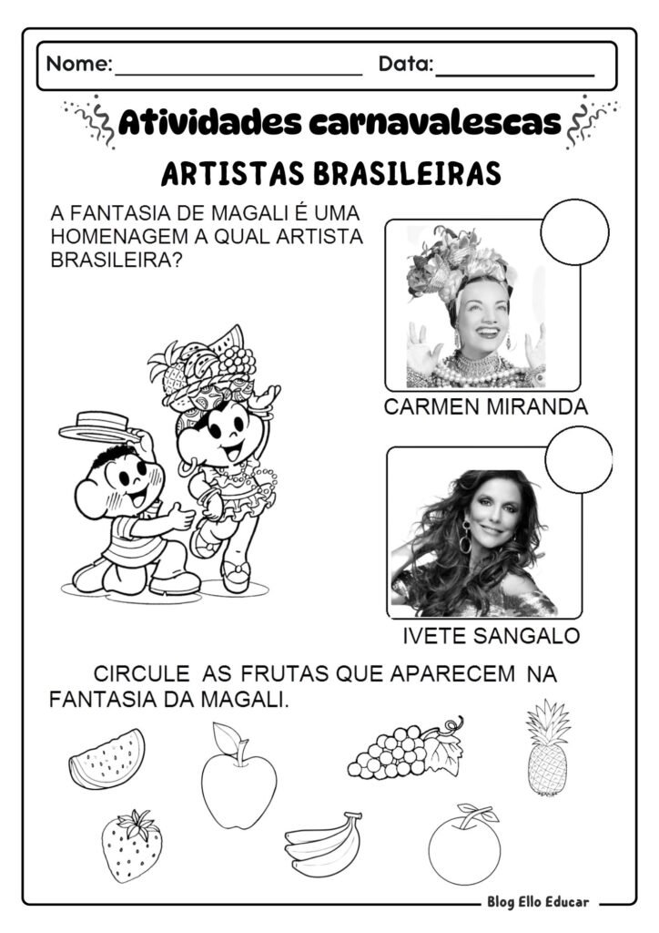 Atividades de Carnaval - alfabetização