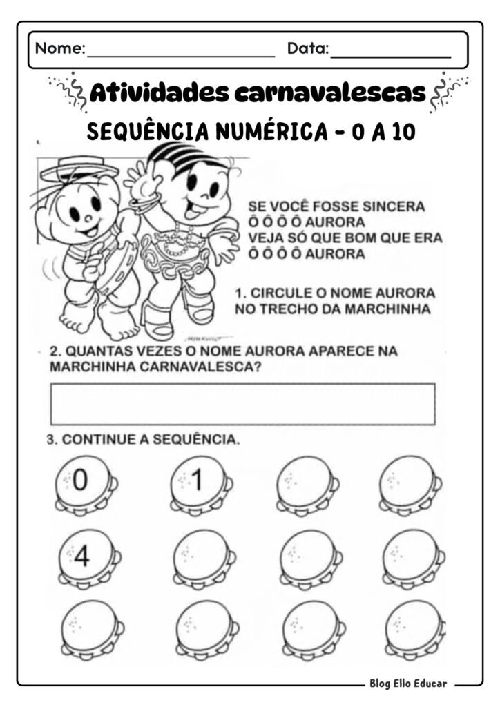 Atividades de Carnaval - alfabetização