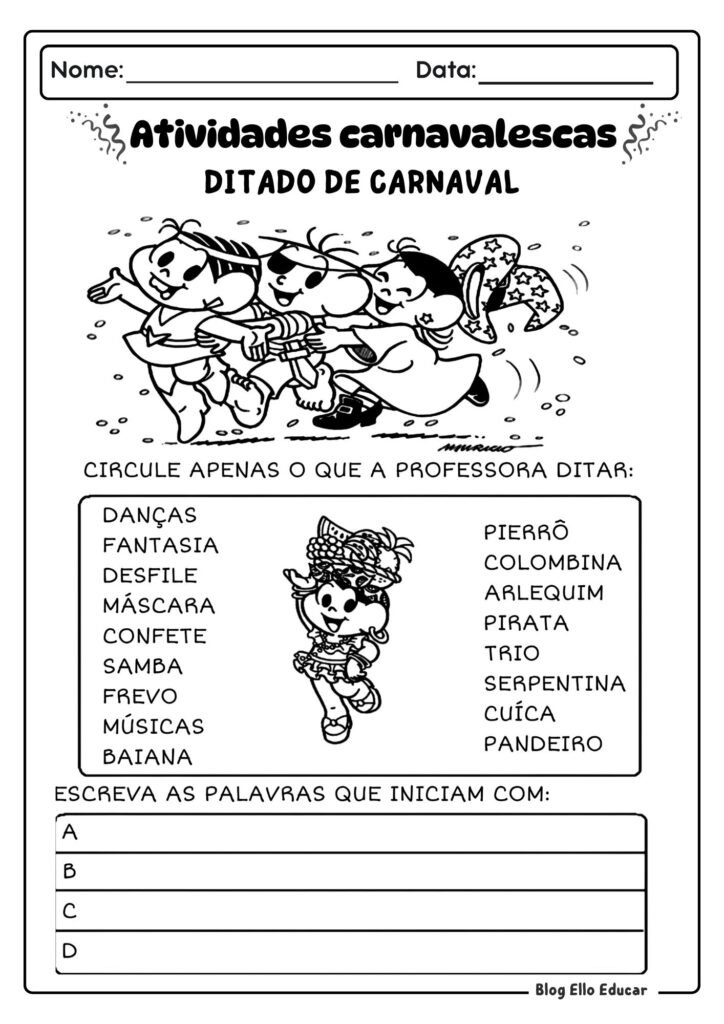 Atividades de Carnaval - alfabetização