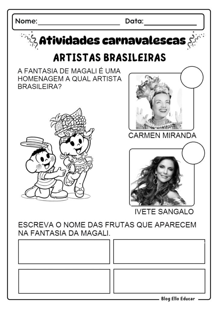 Atividades de Carnaval - alfabetização