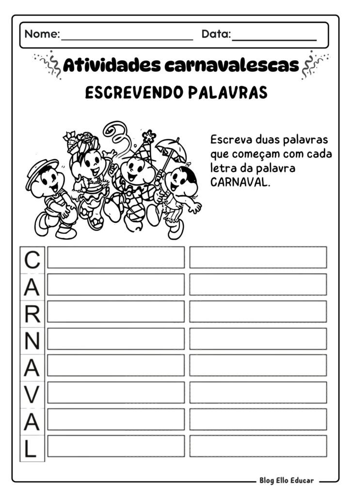 Atividades de Carnaval - alfabetização