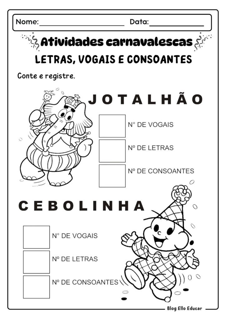 Atividades de Carnaval - alfabetização