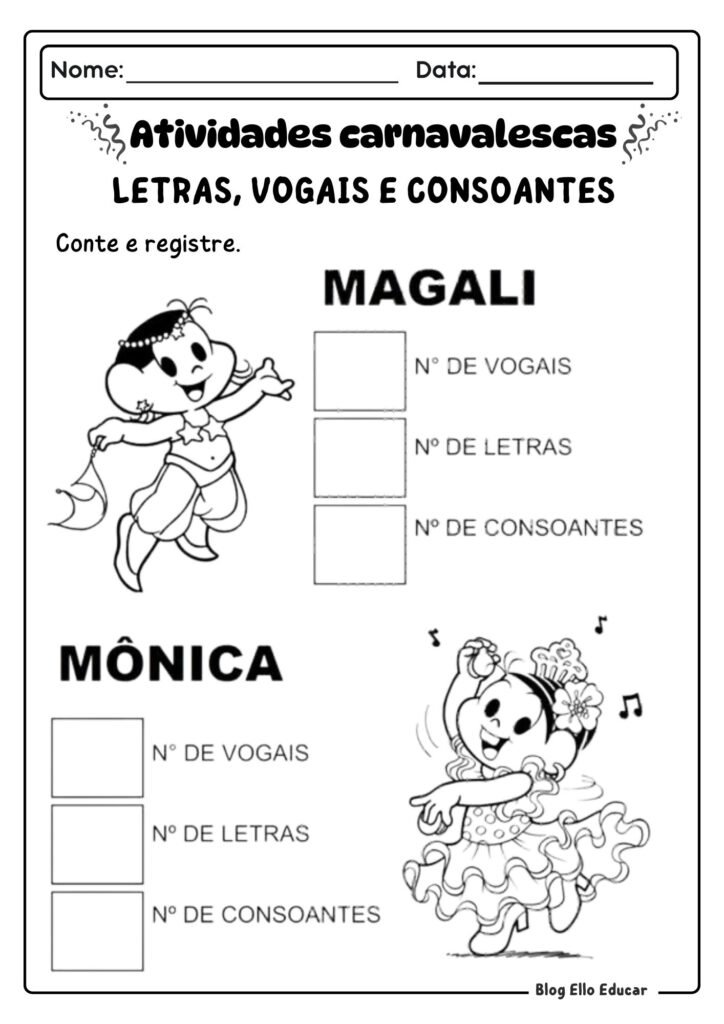 Atividades de Carnaval - alfabetização