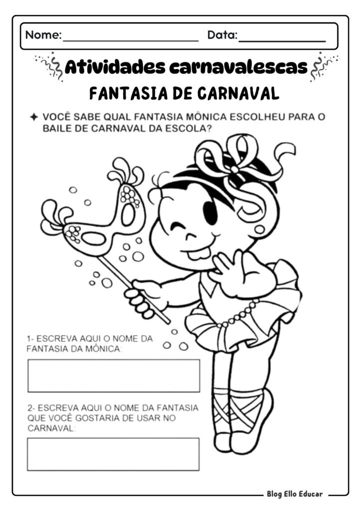Atividades de Carnaval - alfabetização