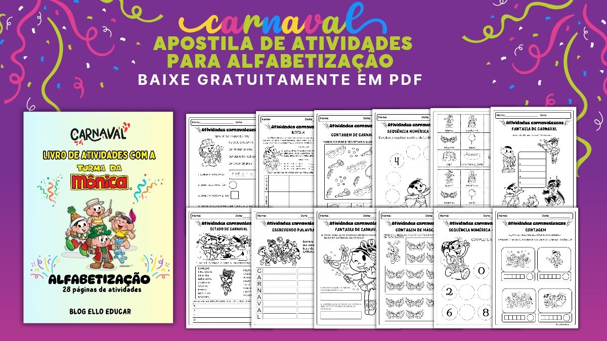 Atividades do Carnaval para Alfabetização: apostila gratuita em PDF