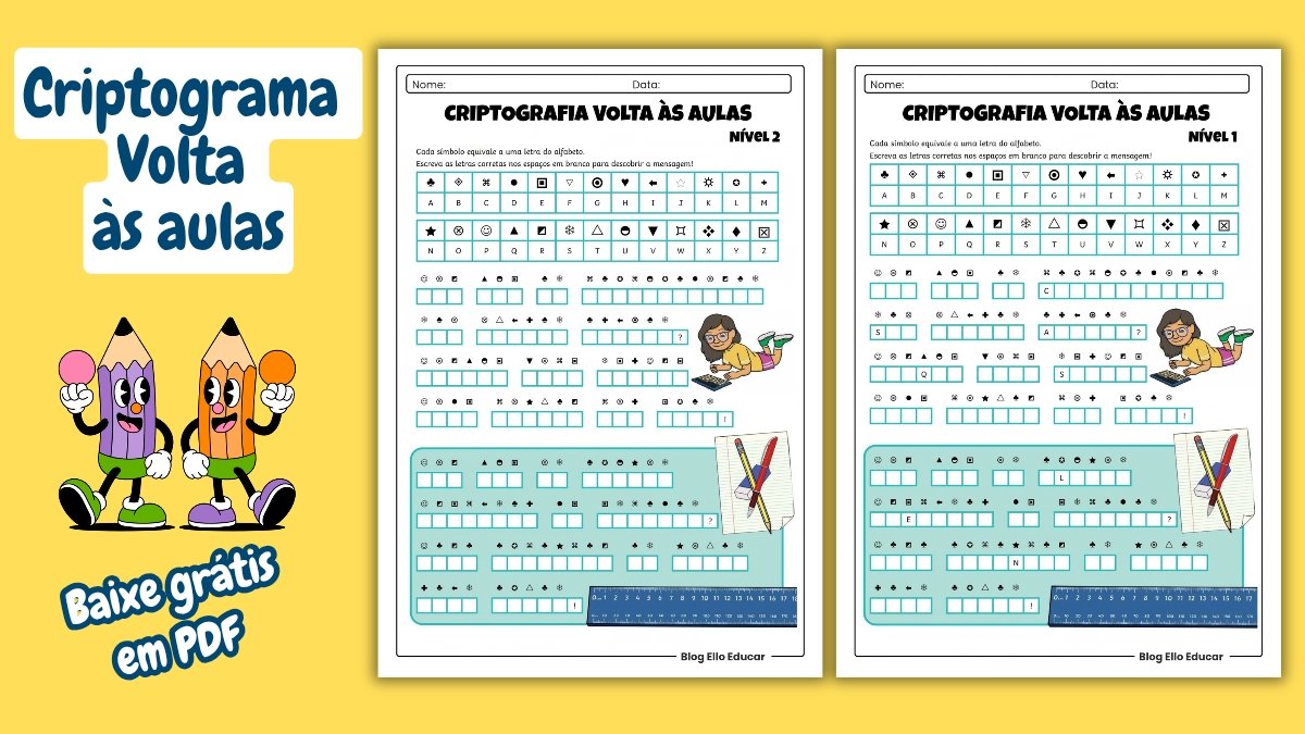 Criptograma volta às aulas: recurso grátis em PDF