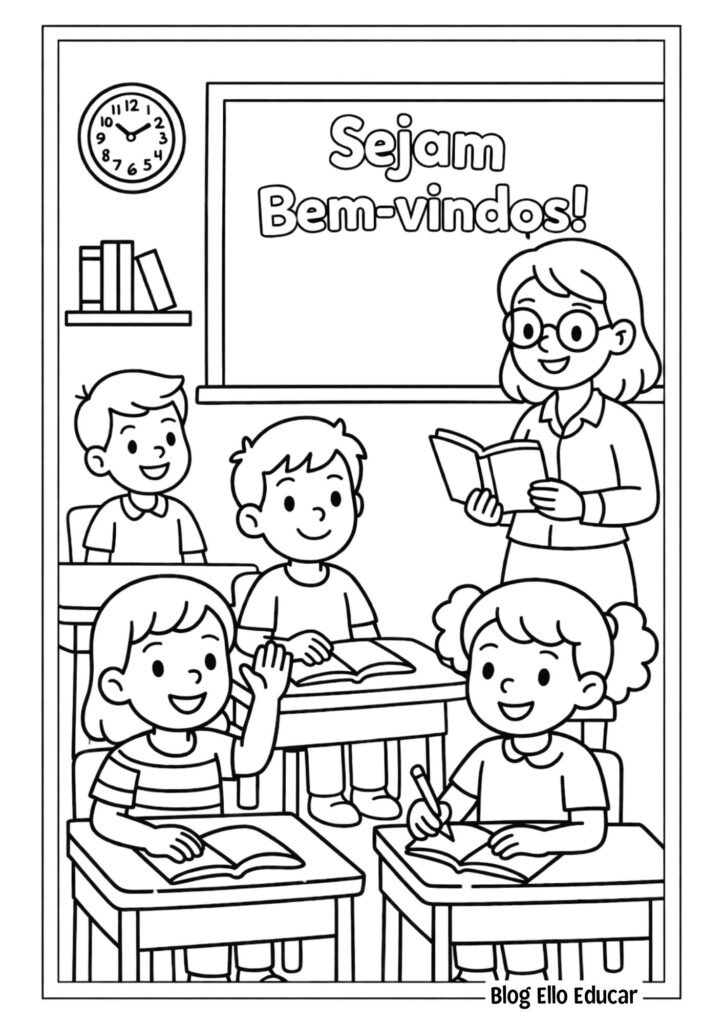 Desenho volta às aulas para colorir